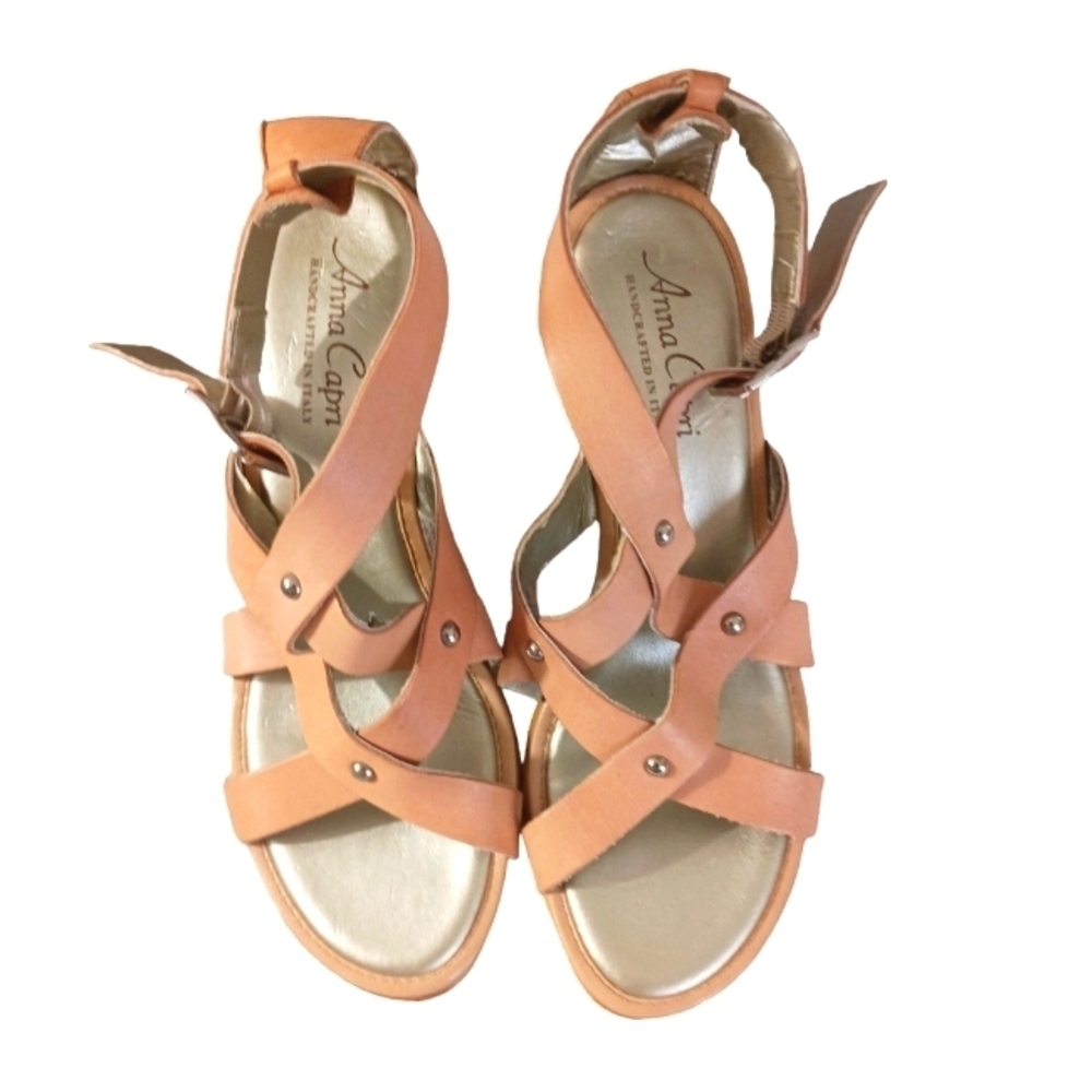 Anna Capris Italian Leather Strappy Tan Sandals size 8.5 M - Picture 3 of 12